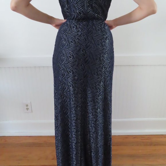 Lilly Pulitzer Navy Metallic Evening Floor Length Gown - Picture 3 of 9
